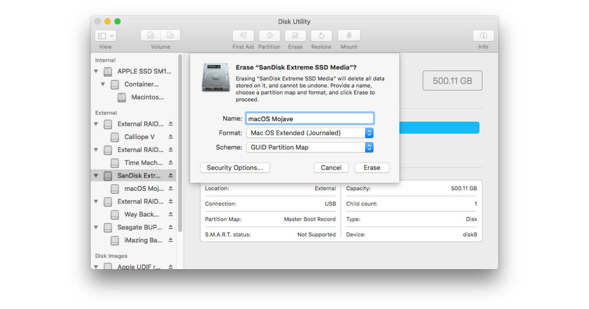 Disk utilities options for mac os high sierra